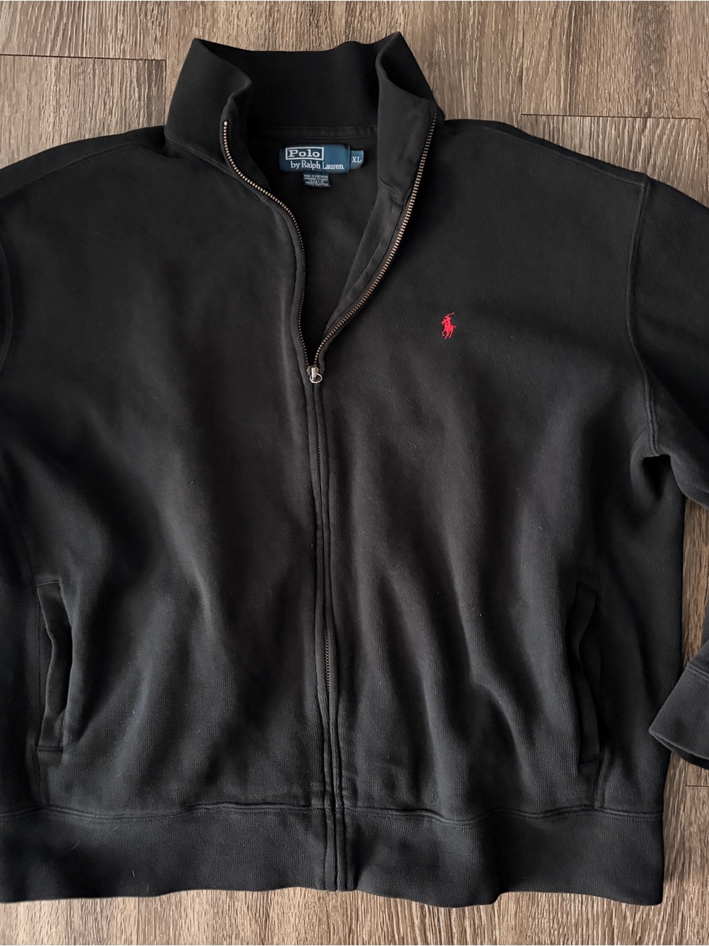 Ralph Lauren Black Zip-Up Jacket with Red Polo Logo